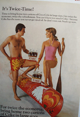 Coca Cola And Couple With Canoe Ad 1968