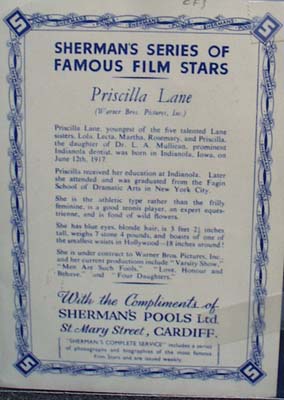 Priscilla Lane film star card.