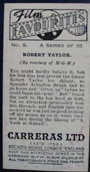1938 Robert Taylor Film Favourites Card, This is no 6