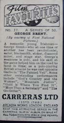 1938 George Brent Film Favourites Card,