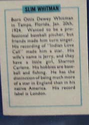 Slim Whitman Record Label card, 1950s