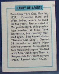 Harry Belafonte Record Label card, 1950s