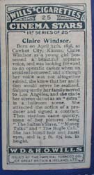 Claire Windsor Film Stars Movie Card
