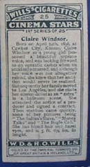 Claire Windsor Film Stars Movie Card