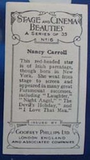 Nancy Carroll Stage and Cinema Beauty Card 1933