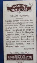 Miriam Hopkins Famous Film Star Card 1935