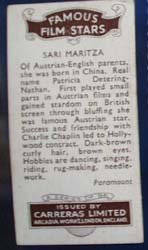 Sari Maritza Famous Film Star Card 1935