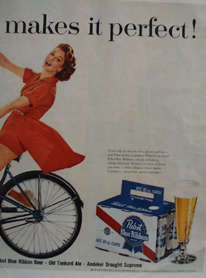 Pabst Beer Couple On Bicycle Ad 1958