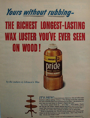 Pride Furniture Wax Yours Without Rubbing Ad 1951