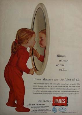 Hanes Little Girl In Red With Mirror Ad 1954