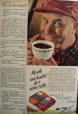 Kroger Coffee And Man In Red Cap Ad 1950