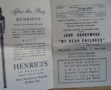 Chicago Stagebill Selwy Theatre John Barrymore