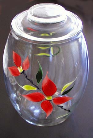Gallon Glass cookie jar with handpainted flower