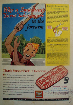 Baby Ruth Candy Boy Playing Tennis Ad 1938