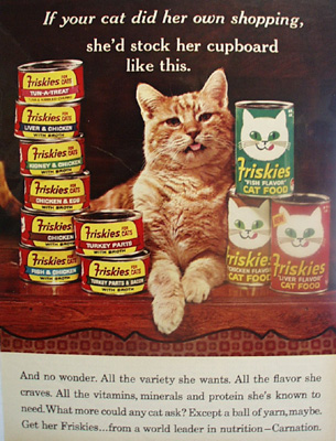 Friskies Cat Food And Cat Ad 1965