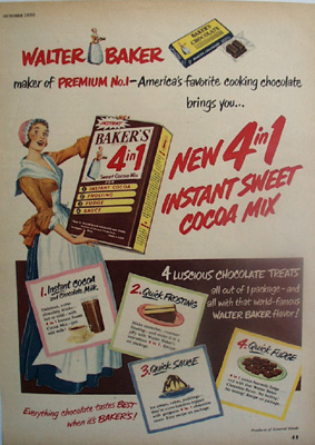 Bakers Cocoa Mix 4 in 1 Ad 1950