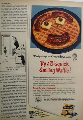 Bisquick Smiling Waffle from Betty Crocker Ad 1950