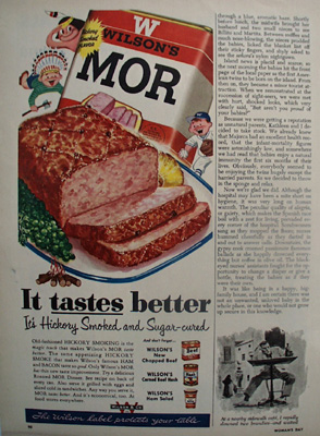 Wilsons Mor Hickory Smoked Sugar Cured Ad 1954
