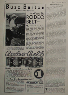Rodeo Belt And Movie Star Buzz Barton Ad 1930s