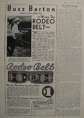 Rodeo Belt And Movie Star Buzz Barton Ad 1930s
