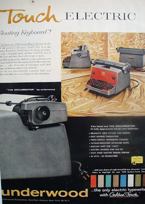 Underwood Typewriter Golden Touch Electric Ad 1958