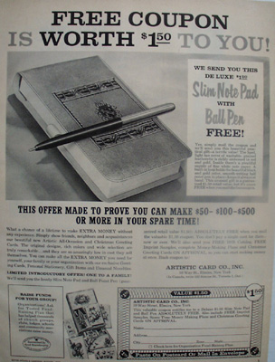 Artistic Card Co Free Coupon Ad 1959