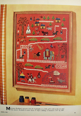 Sampler Little Girls Visit to Zoo Picture 1952