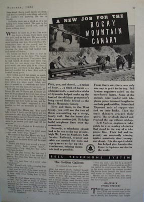 Bell System Rocky Mountain Canary Ad 1936