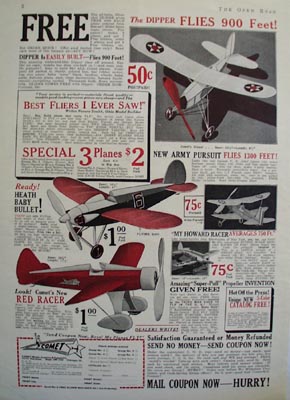 Comet Model Airplane Dipper Flies 900 Feet Ad 1932