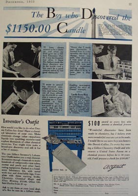 A.C.Gilbert Co Boy Discovered Candle Ad 1933
