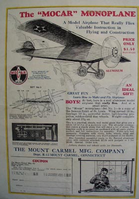 Mount Carmel Mfg Mocar Monoplane Model Article 1928