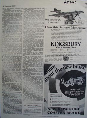 Kingsbury Toys Boy Lindberghs Attention Ad 1927