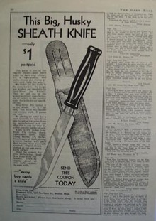 Pioneers Club Big Husky Sheath Knife Ad 1932
