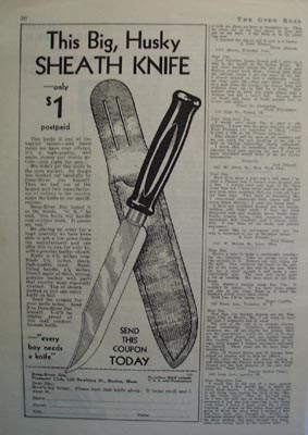 Pioneers Club Big Husky Sheath Knife Ad 1932