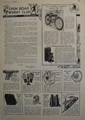 Open Road Subscription Prizes Bicycle Ad 1936