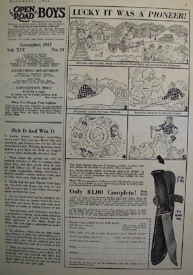 Pioneer Dept. Bear And Knife Cartoon Ad 1936