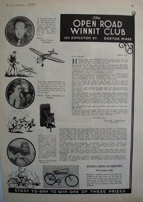 Open Road Winnit Club Subscription Prize Ad 1937