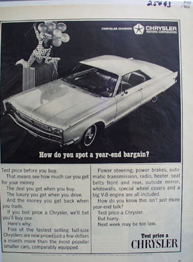 Chrysler Year End Bargain Ad 1966