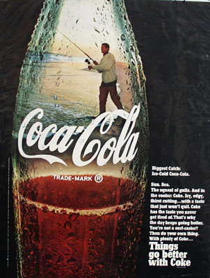 Coca Cola Man In Bottle Fishing Ad 1968