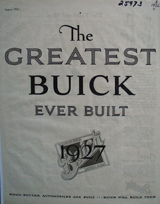 Buick Greatest Buick Ever Built Ad 1927