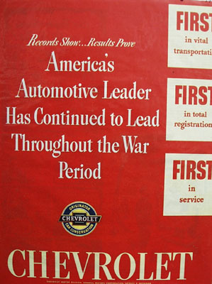 Chevrolet Leads Throughout War Period Ad 1945