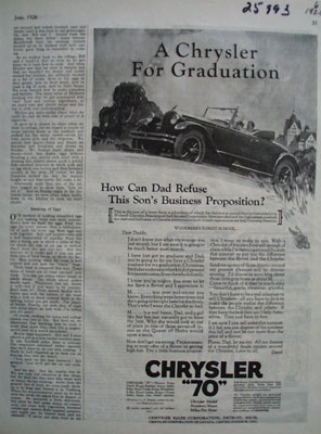 Chrysler For Graduation Ad 1926