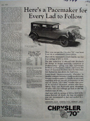 Chrysler A Pacemaker to Follow Ad 1926