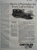 Chrysler A Pacemaker to Follow Ad 1926