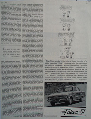 Ford Falcon And Charlie Brown Ad 1961