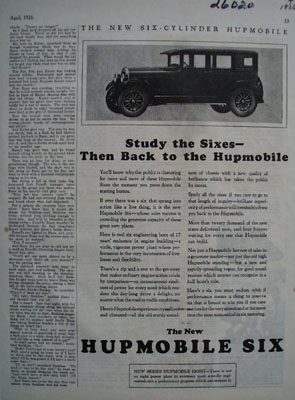 Hupmobile Study The Sixes Ad 1926