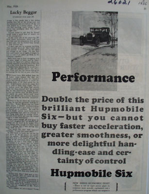 Hupmobile Performance Ad 1926