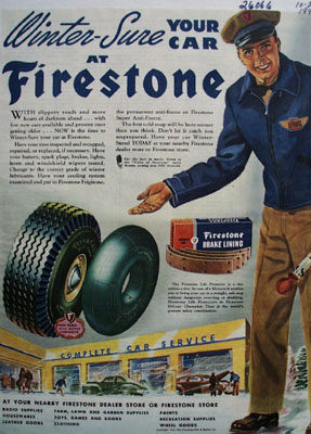 Firestone Winter Sure Your Car Ad 1945