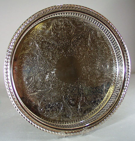 W M Rogers Tray, Silverplate, feather and fan design