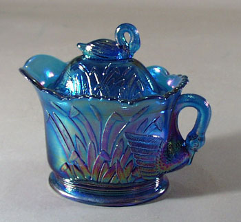 Summitt Glass Swan creamer in Blue Carnival Glass.